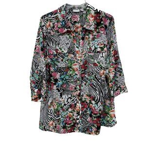Kim Rogers Woman Womens Plus Size 3X Top Blouse Shirt Floral Button Down RollTab